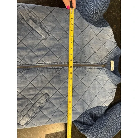 Anthropologie Cloth & Stone Bomber Jacket Small Denim Blue Chambray Zip Puffer - Picture 7 of 10